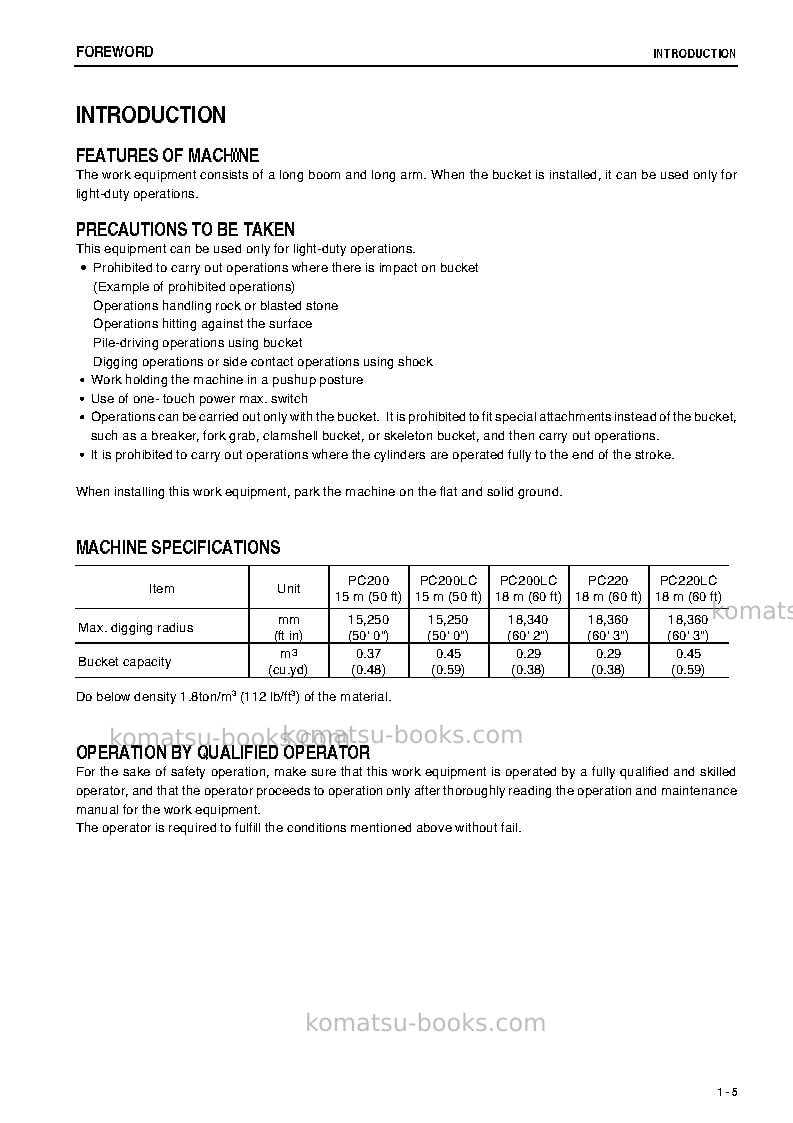 Komatsu pc200-7jpn-super long front Operation manual cover Page 6 Komatsu pc200-7jpn-super long front Operation manual cover Page 6
