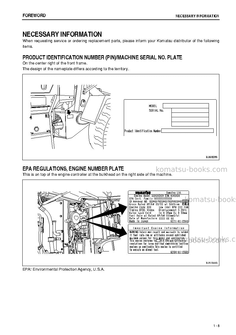 Komatsu wa150-6jpn Operation manual cover Page 6 Komatsu wa150-6jpn Operation manual cover Page 6