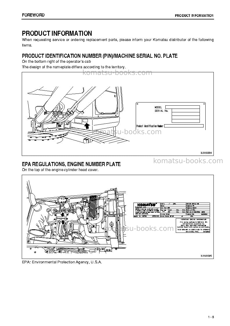 Komatsu pc270lc-8jpn-work equipment grease 500h Operation manual cover Page 6 Komatsu pc270lc-8jpn-work equipment grease 500h Operation manual cover Page 6