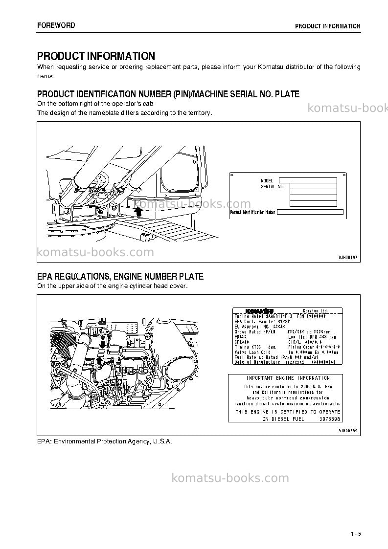 Komatsu pc300-8jpn-work equipment grease 500h Operation manual cover Page 6