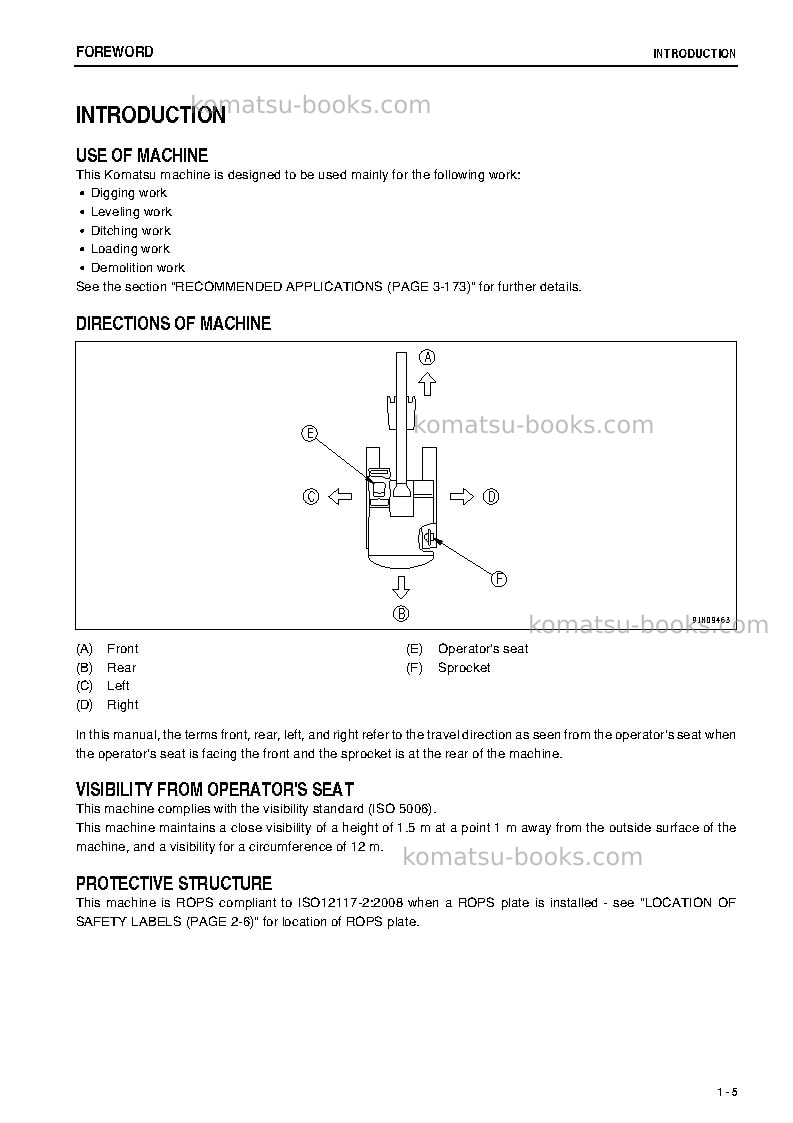 Komatsu pc300-8jpn-webasto heater spec., work equipment grease 100h Operation manual cover Page 6