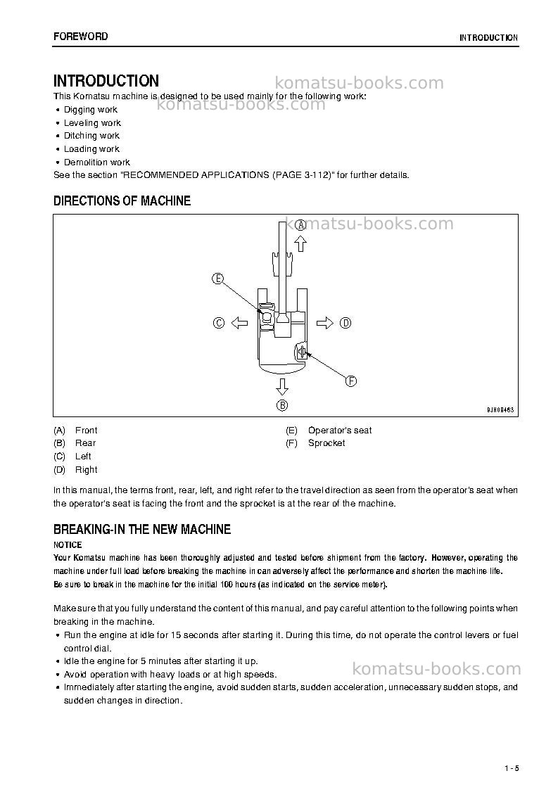 Komatsu pc400lc-7jpn--50c degree for cis Operation manual cover Page 6 Komatsu pc400lc-7jpn--50c degree for cis Operation manual cover Page 6
