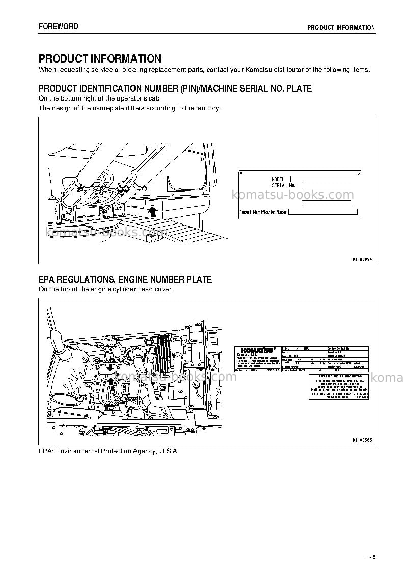 Komatsu pc200-8jpn-work equipment grease 500h Operation manual cover Page 6