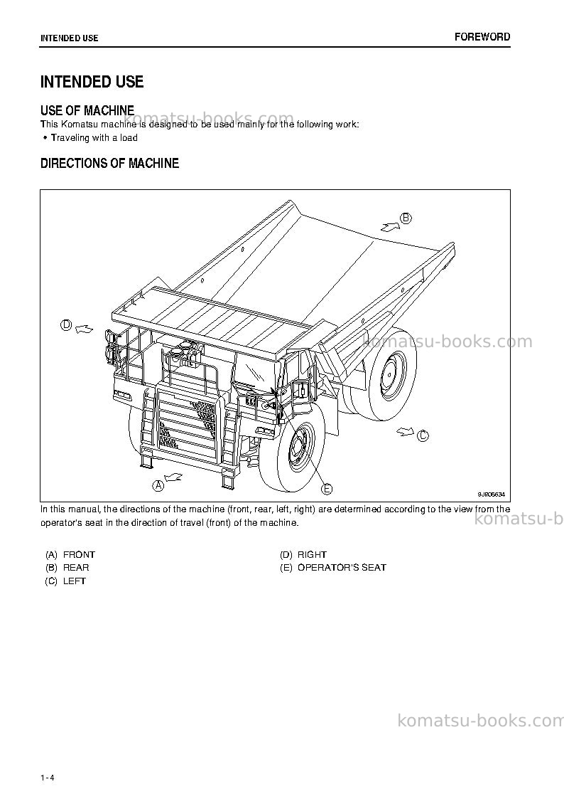 Komatsu hd785-7ind-50c degree m/c spec Operation manual cover Page 6