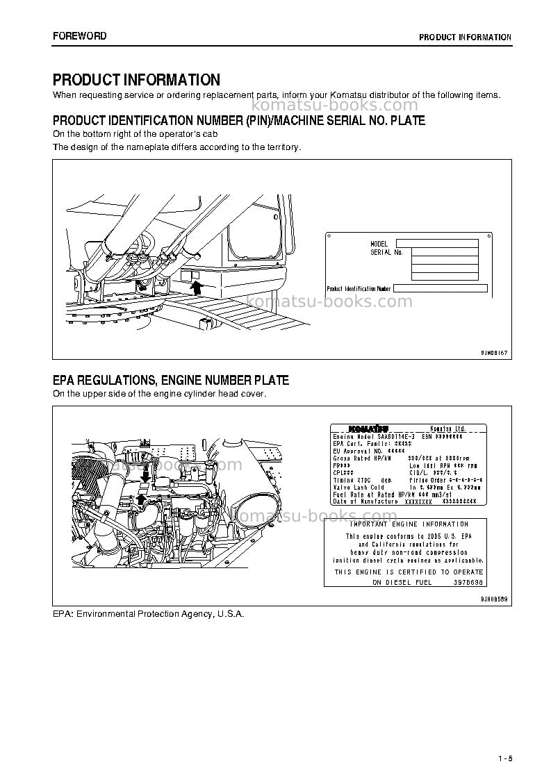 Komatsu pc300-8jpn-work equipment grease 500h Operation manual cover Page 6 Komatsu pc300-8jpn-work equipment grease 500h Operation manual cover Page 6