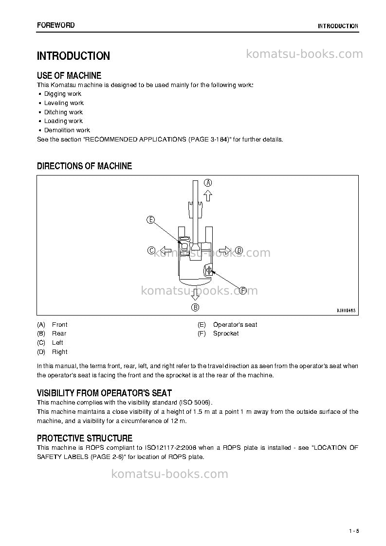 Komatsu hb205-1jpn-hybrid greasing interval 500 hour Operation manual cover Page 6 Komatsu hb205-1jpn-hybrid greasing interval 500 hour Operation manual cover Page 6