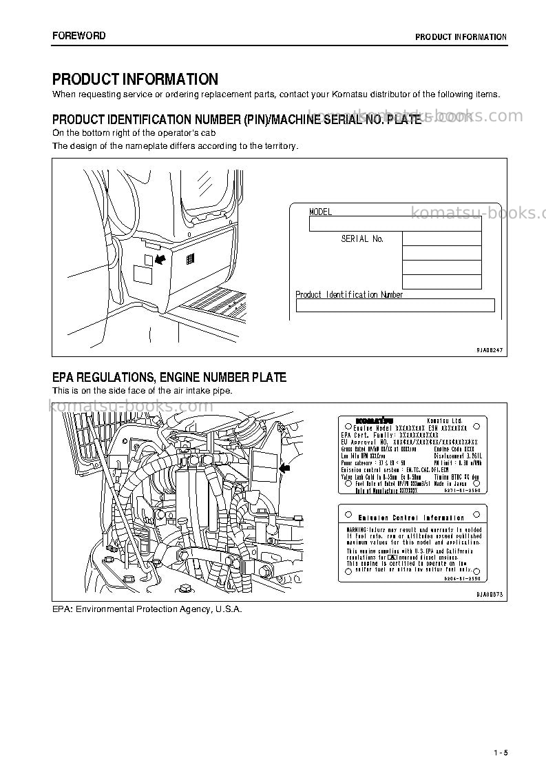 Komatsu pc78us-8jpn Operation manual cover Page 6 Komatsu pc78us-8jpn Operation manual cover Page 6