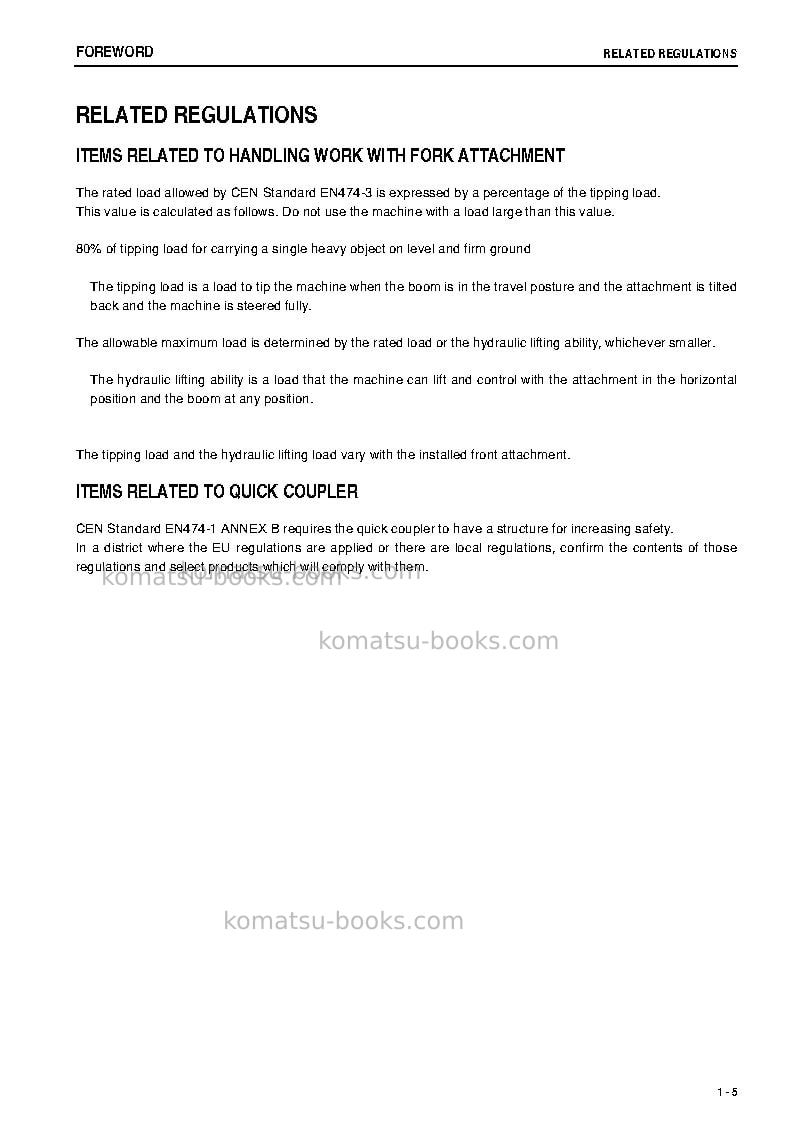 Komatsu wa500-6jpn-stone handling spec. Operation manual cover Page 6