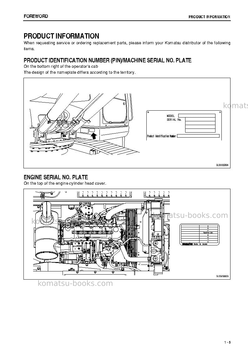 Komatsu pc200lc-8jpn-m0, for china Operation manual cover Page 6 Komatsu pc200lc-8jpn-m0, for china Operation manual cover Page 6