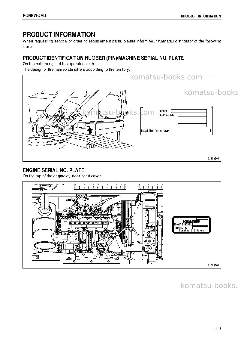 Komatsu pc200-8jpn-m0, work equipment grease 100h Operation manual cover Page 6