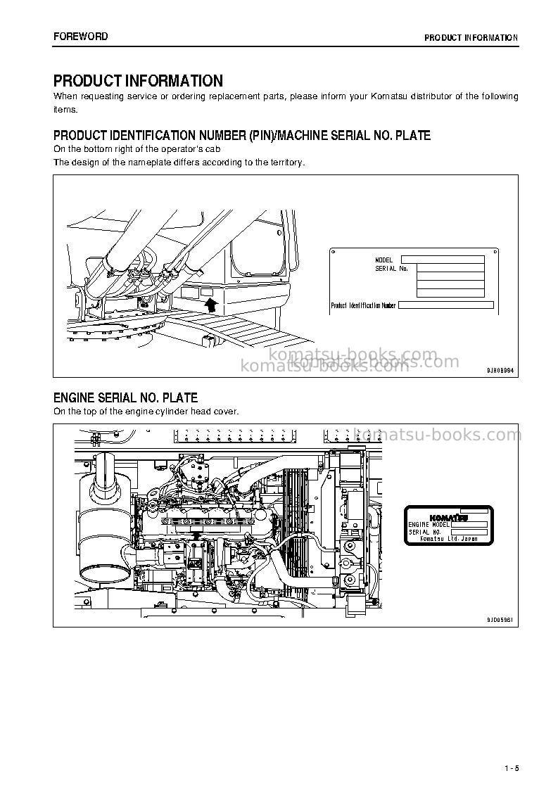 Komatsu pc200-8jpn-m0, work equipment grease 500h Operation manual cover Page 6 Komatsu pc200-8jpn-m0, work equipment grease 500h Operation manual cover Page 6