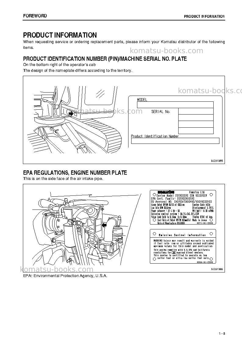 Komatsu pc70-8jpn-for southeast asia Operation manual cover Page 6 Komatsu pc70-8jpn-for southeast asia Operation manual cover Page 6