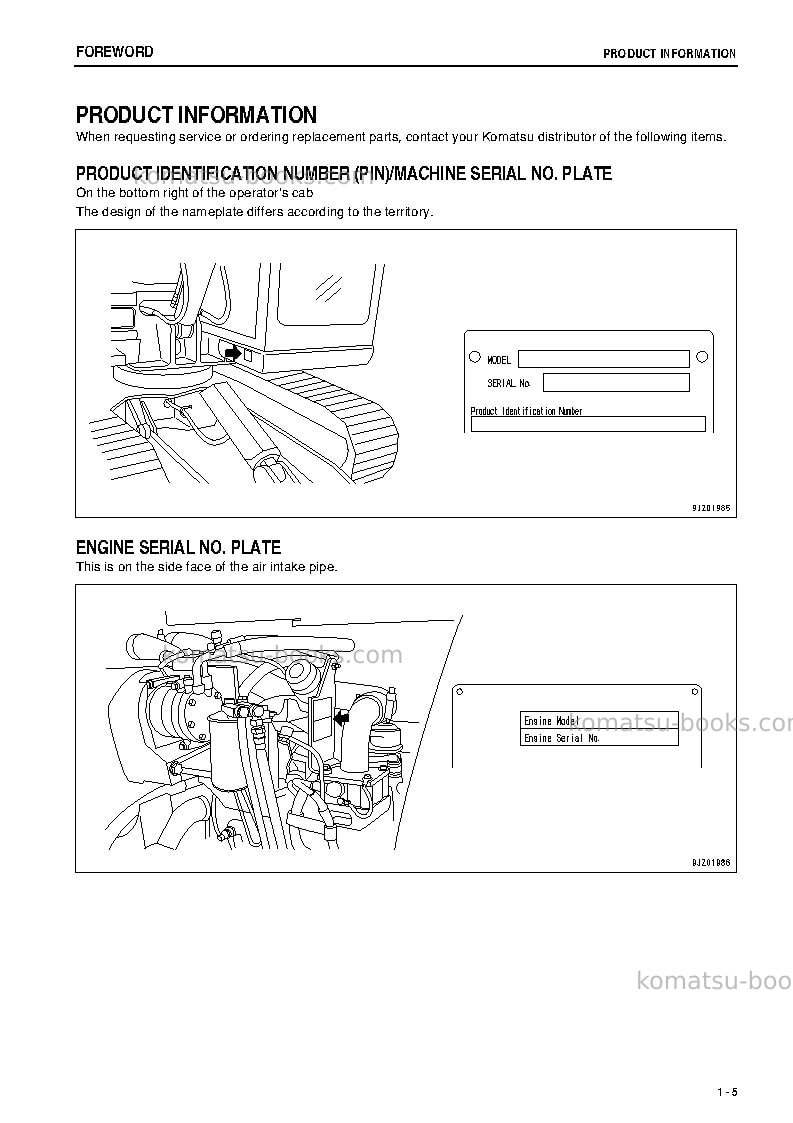 Komatsu pc70-8jpn-for southeast asia Operation manual cover Page 6