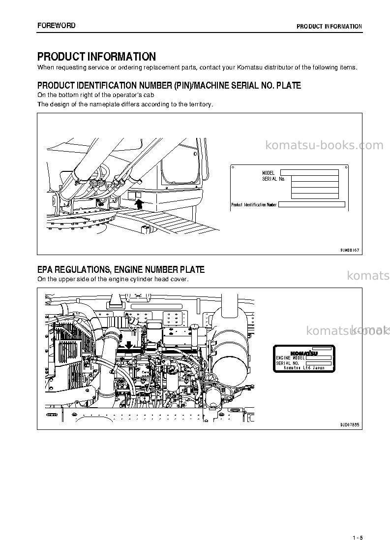 Komatsu pc300lc-8jpn-m0, work equipment grease 100h Operation manual cover Page 6