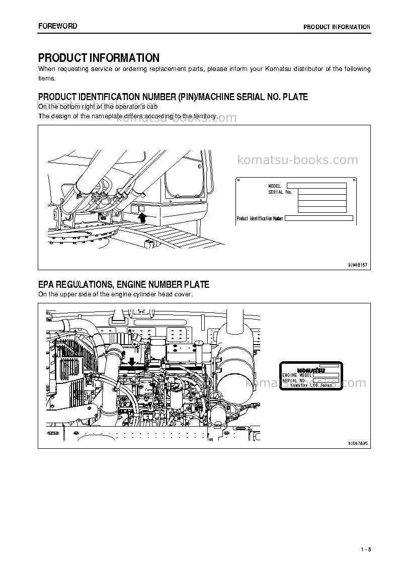 Komatsu pc300lc-8tha-m0 Operation manual cover Page 6 Komatsu pc300lc-8tha-m0 Operation manual cover Page 6