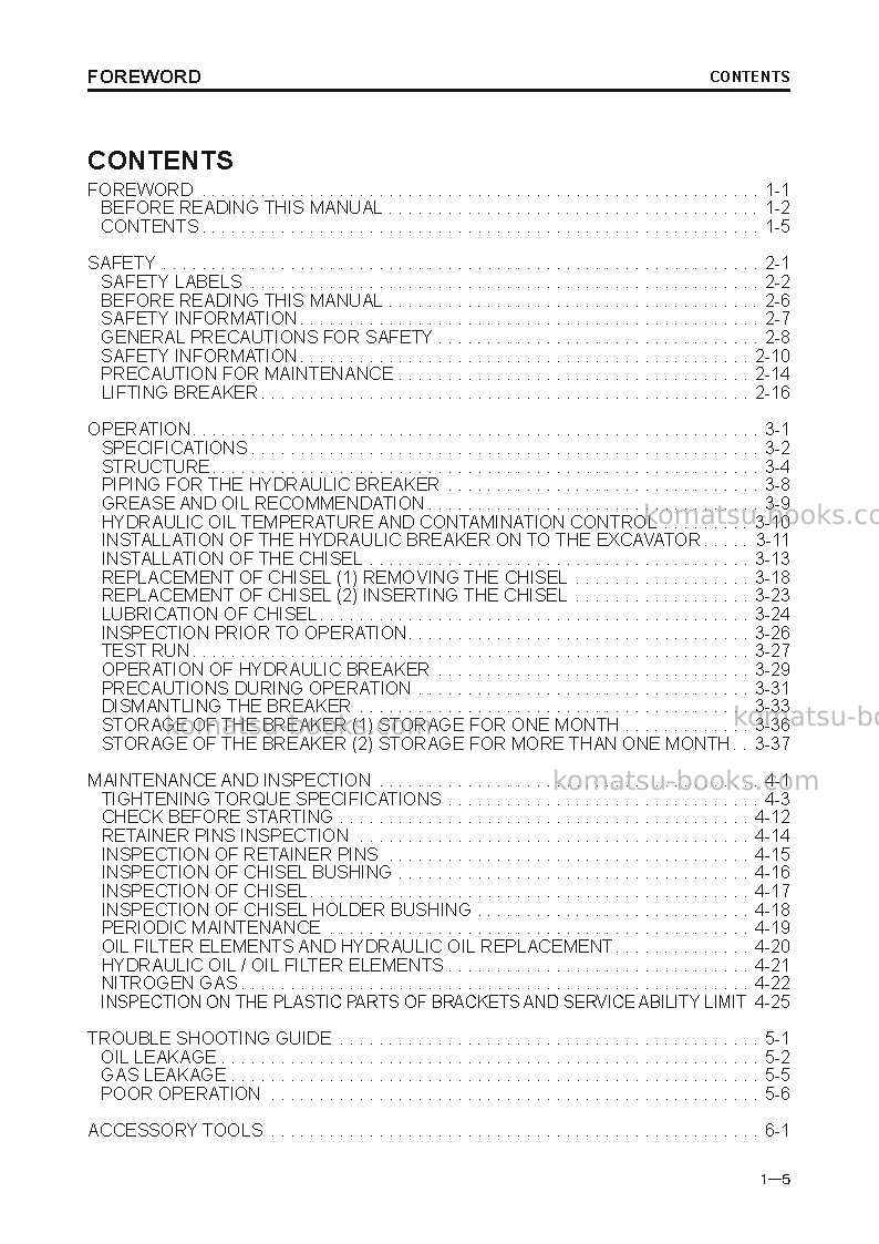 Komatsu jthb10-3jpn-hydraulic breaker Operation manual cover Page 6 Komatsu jthb10-3jpn-hydraulic breaker Operation manual cover Page 6