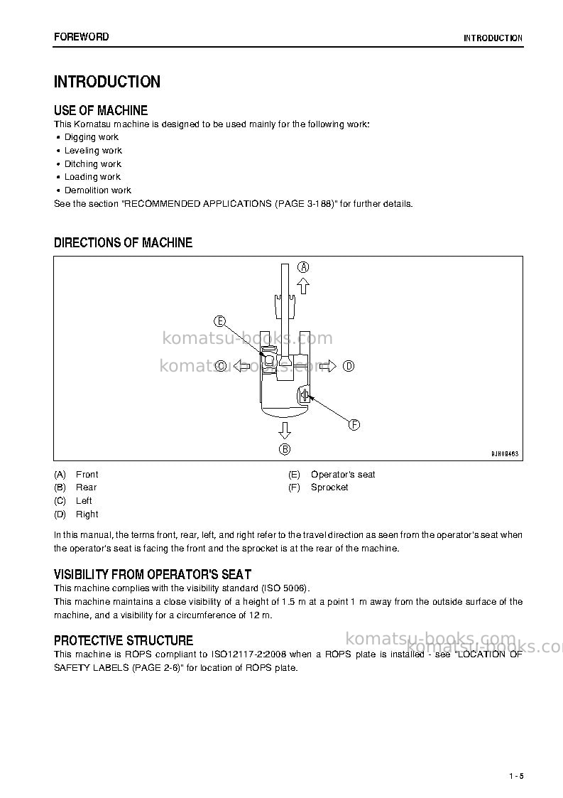 Komatsu hb215lc-1jpn-m0, greasing interval 500 hour Operation manual cover Page 6 Komatsu hb215lc-1jpn-m0, greasing interval 500 hour Operation manual cover Page 6