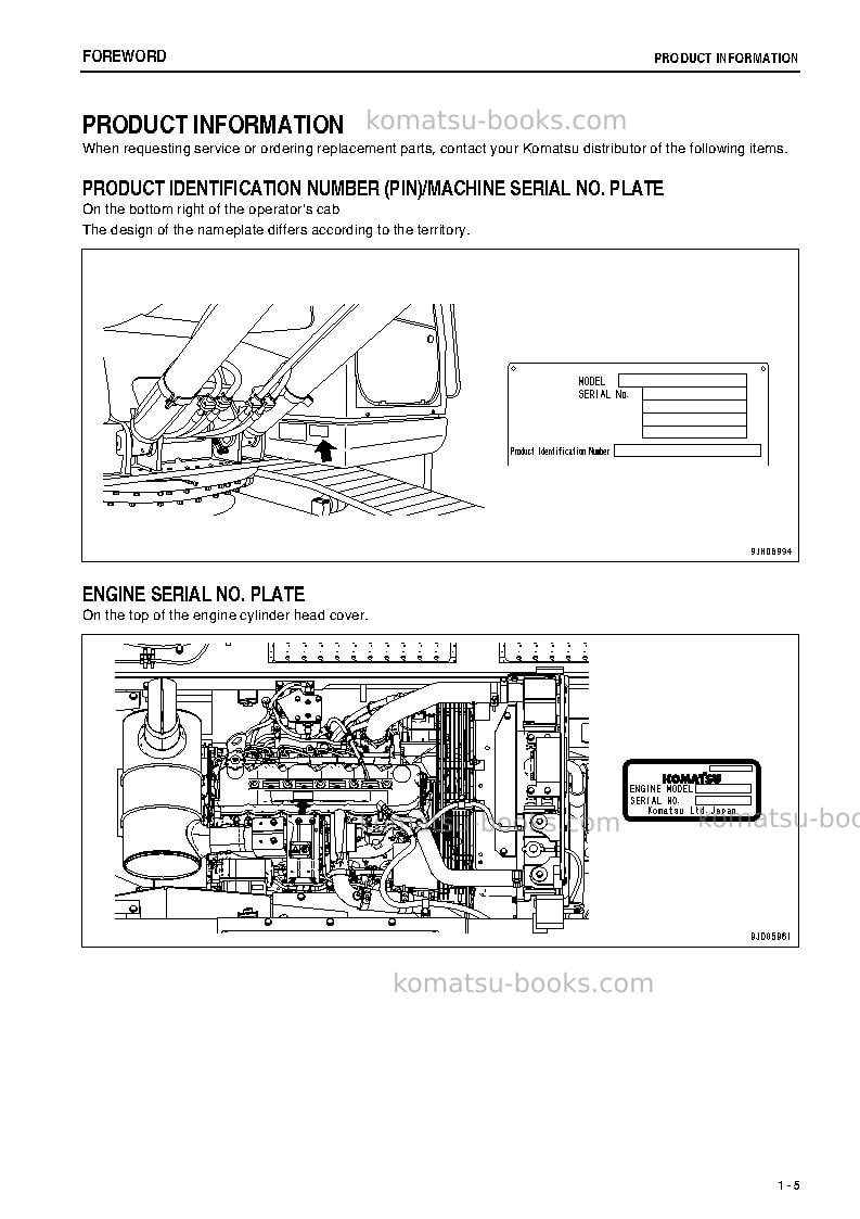 Komatsu pc200lc-8jpn-m0, work equipment grease 100h Operation manual cover Page 6 Komatsu pc200lc-8jpn-m0, work equipment grease 100h Operation manual cover Page 6