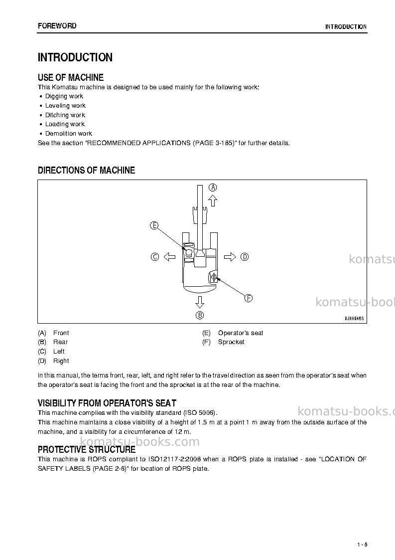 Komatsu hb205-1jpn-m0, greasing interval 500 hour Operation manual cover Page 6