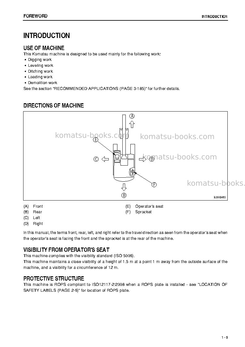 Komatsu hb205-1jpn-m0, greasing interval 100 hour Operation manual cover Page 6 Komatsu hb205-1jpn-m0, greasing interval 100 hour Operation manual cover Page 6