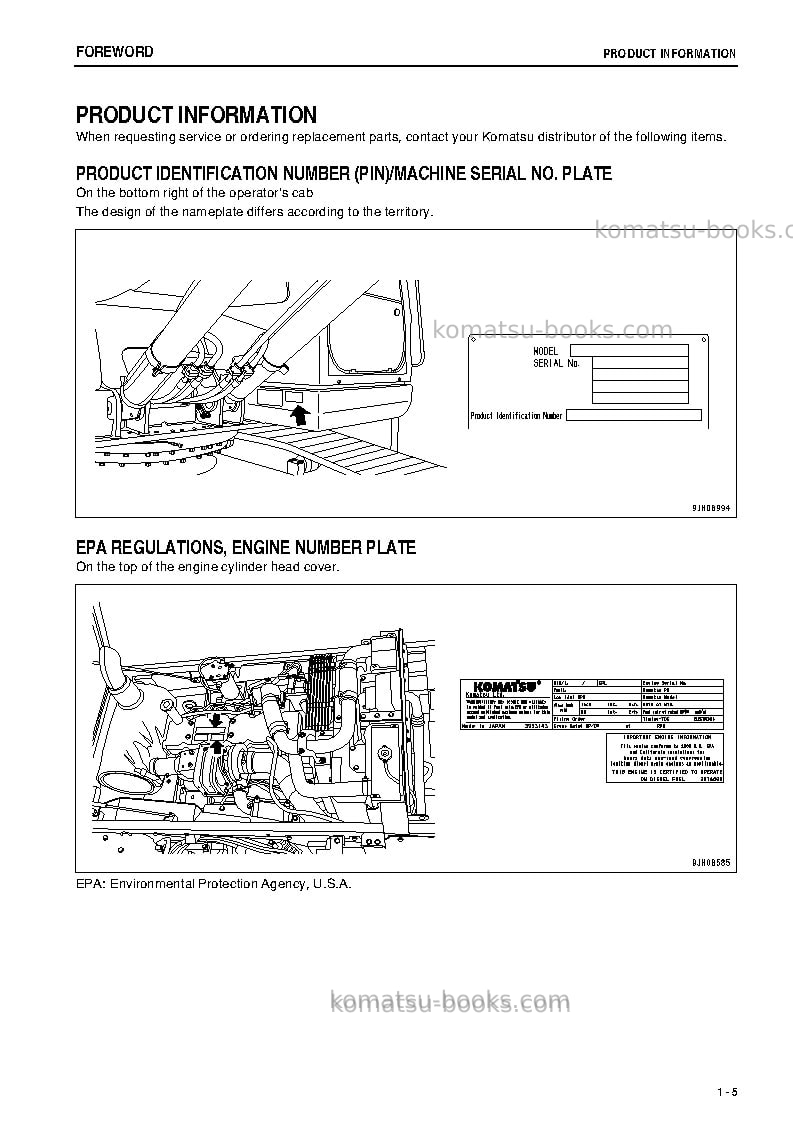 Komatsu pc290lc-8jpn Operation manual cover Page 6 Komatsu pc290lc-8jpn Operation manual cover Page 6