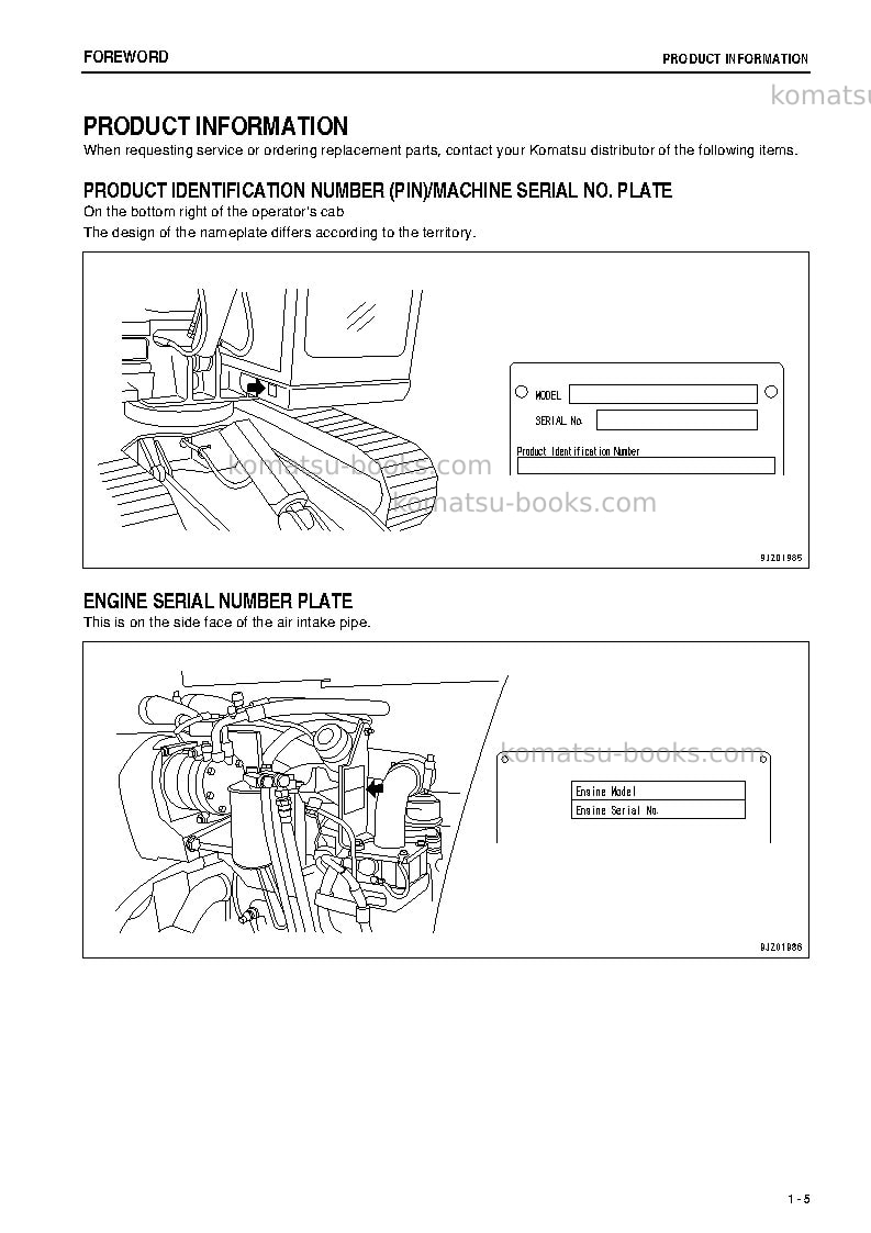 Komatsu pc70-8jpn-for southeast asia Operation manual cover Page 6