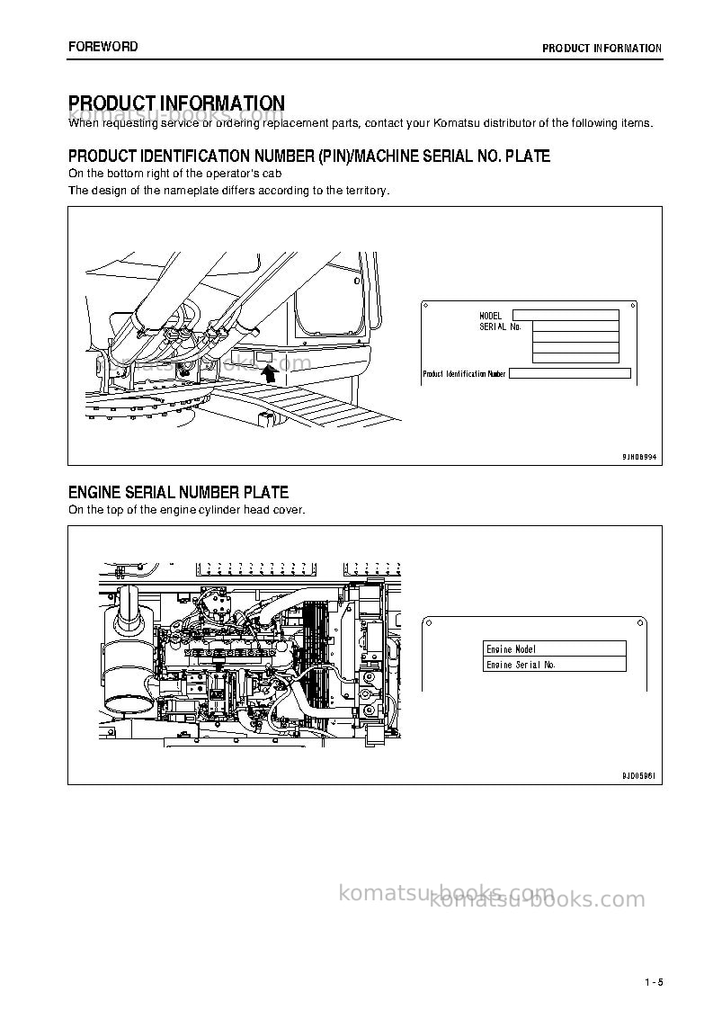 Komatsu pc200-8jpn-m0, work equipment grease 100h Operation manual cover Page 6 Komatsu pc200-8jpn-m0, work equipment grease 100h Operation manual cover Page 6