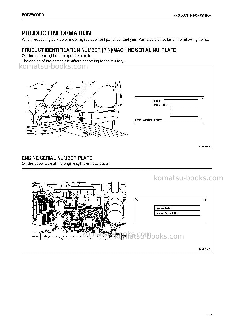 Komatsu pc300-8jpn-m0, greasing 100h, all safety labels are pictorial Operation manual cover Page 6