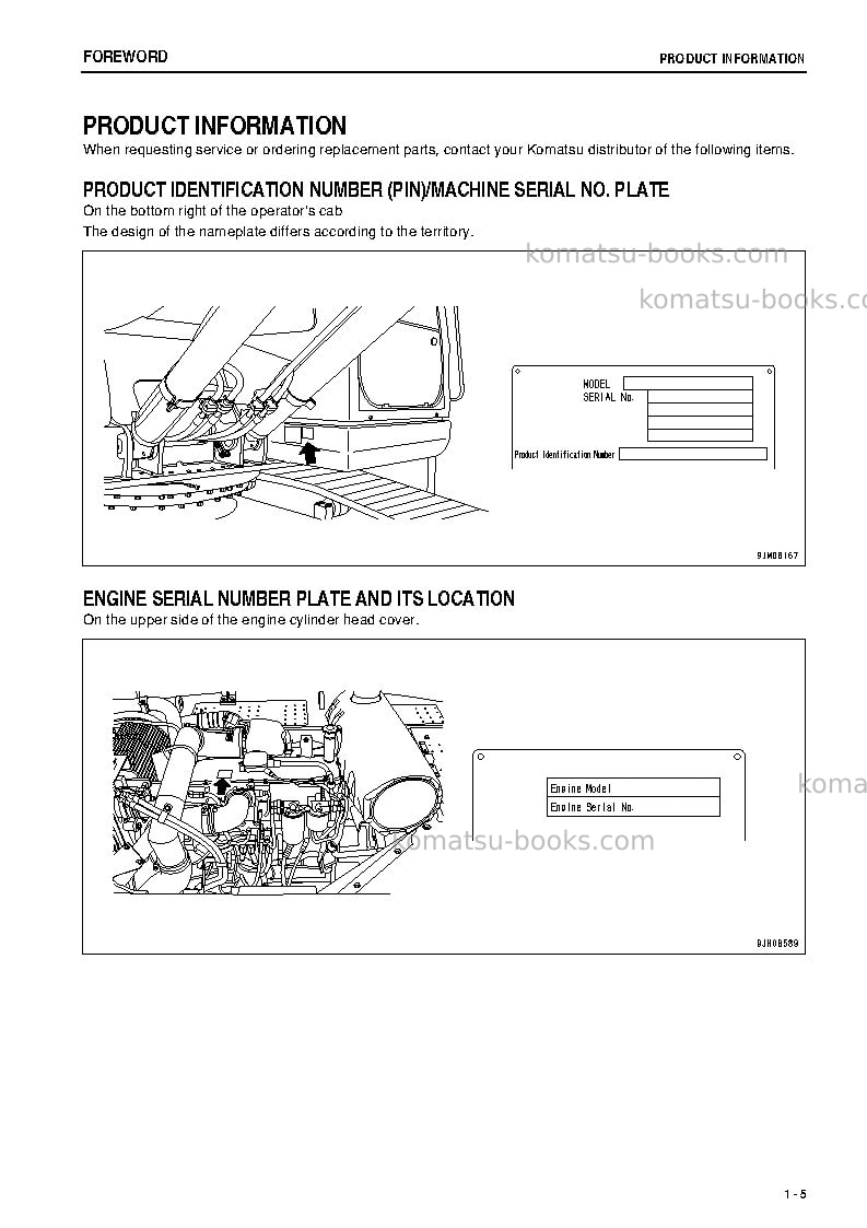 Komatsu pc300-8jpn-greasing 100h, all safety labels are pictorial Operation manual cover Page 6