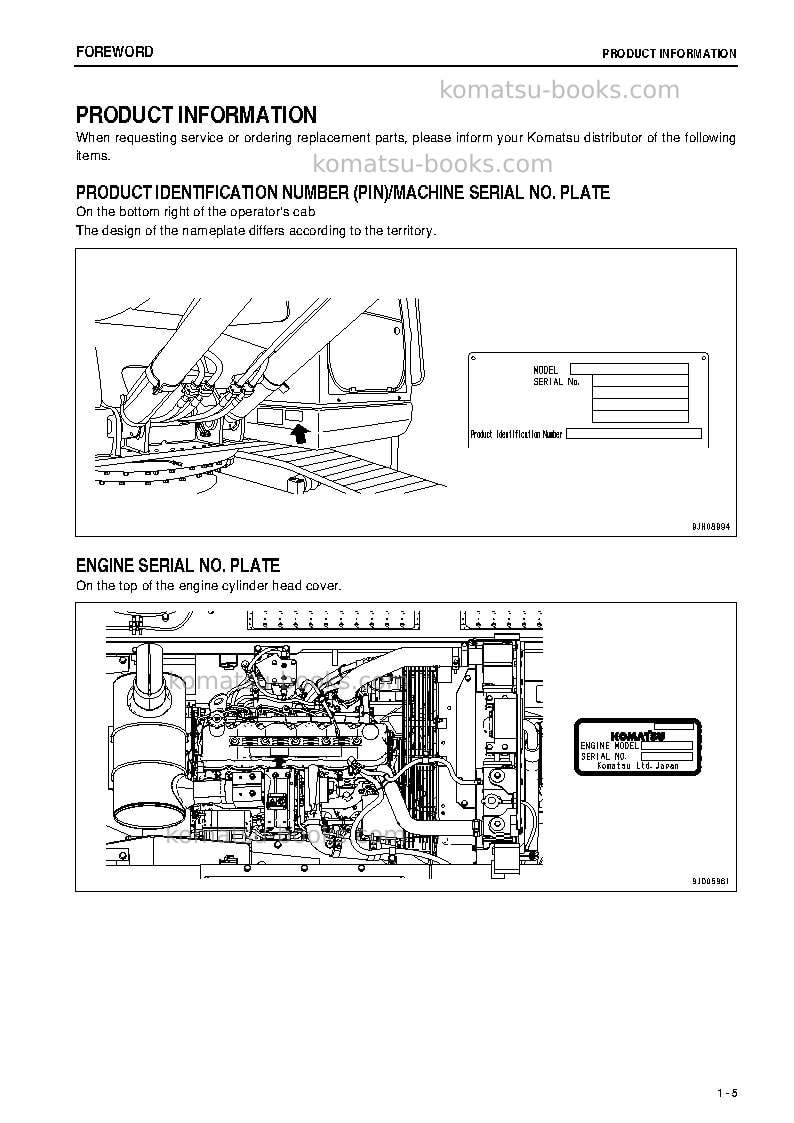 Komatsu pc200-8tha-m0 Operation manual cover Page 6 Komatsu pc200-8tha-m0 Operation manual cover Page 6