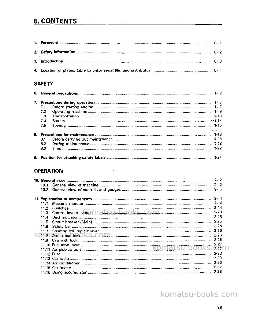 Komatsu wa800-2jpn Operation manual cover Page 6 Komatsu wa800-2jpn Operation manual cover Page 6