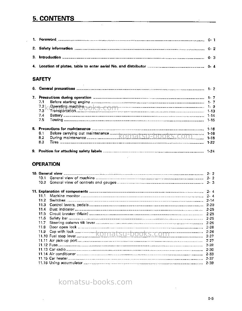 Komatsu wa800-2jpn Operation manual cover Page 6 Komatsu wa800-2jpn Operation manual cover Page 6