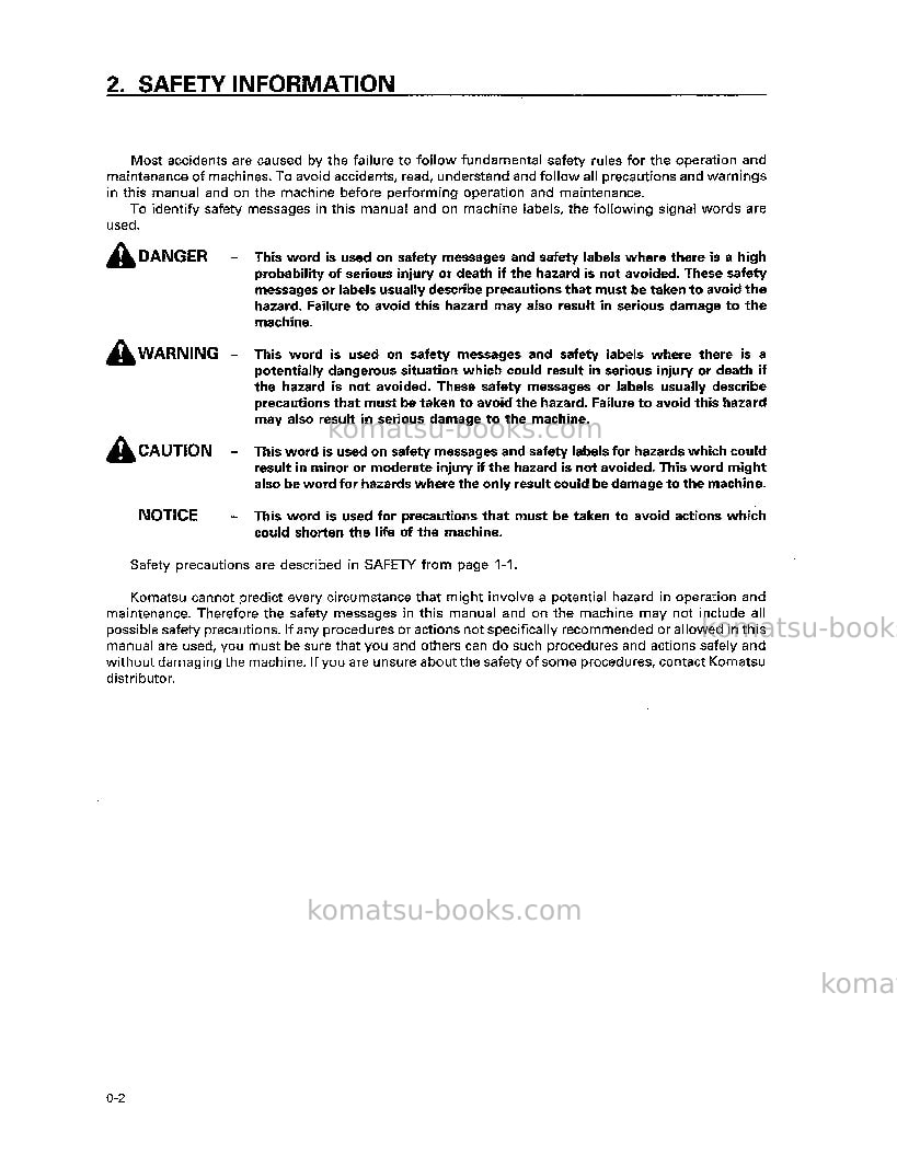 Komatsu pc60-7jpn-w/ front blade Operation manual cover Page 6 Komatsu pc60-7jpn-w/ front blade Operation manual cover Page 6
