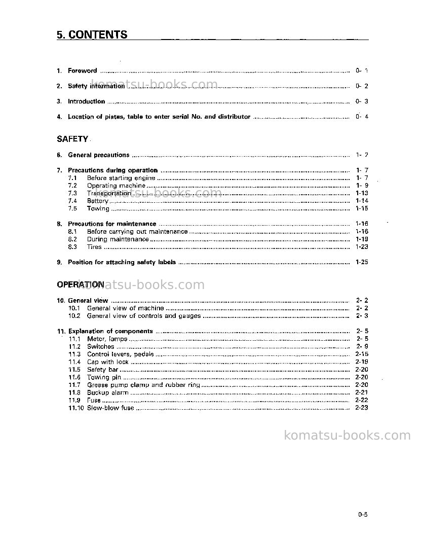 Komatsu wa180-3jpn-a Operation manual cover Page 6 Komatsu wa180-3jpn-a Operation manual cover Page 6