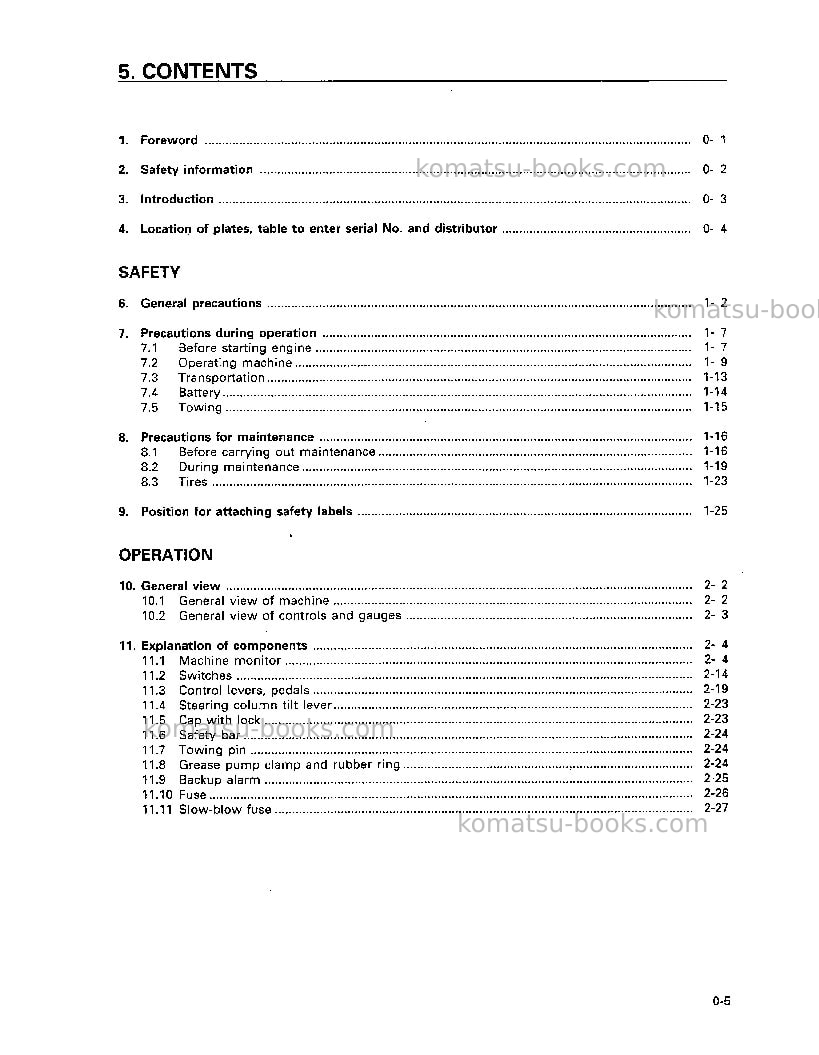 Komatsu wa250-3jpn Operation manual cover Page 6 Komatsu wa250-3jpn Operation manual cover Page 6