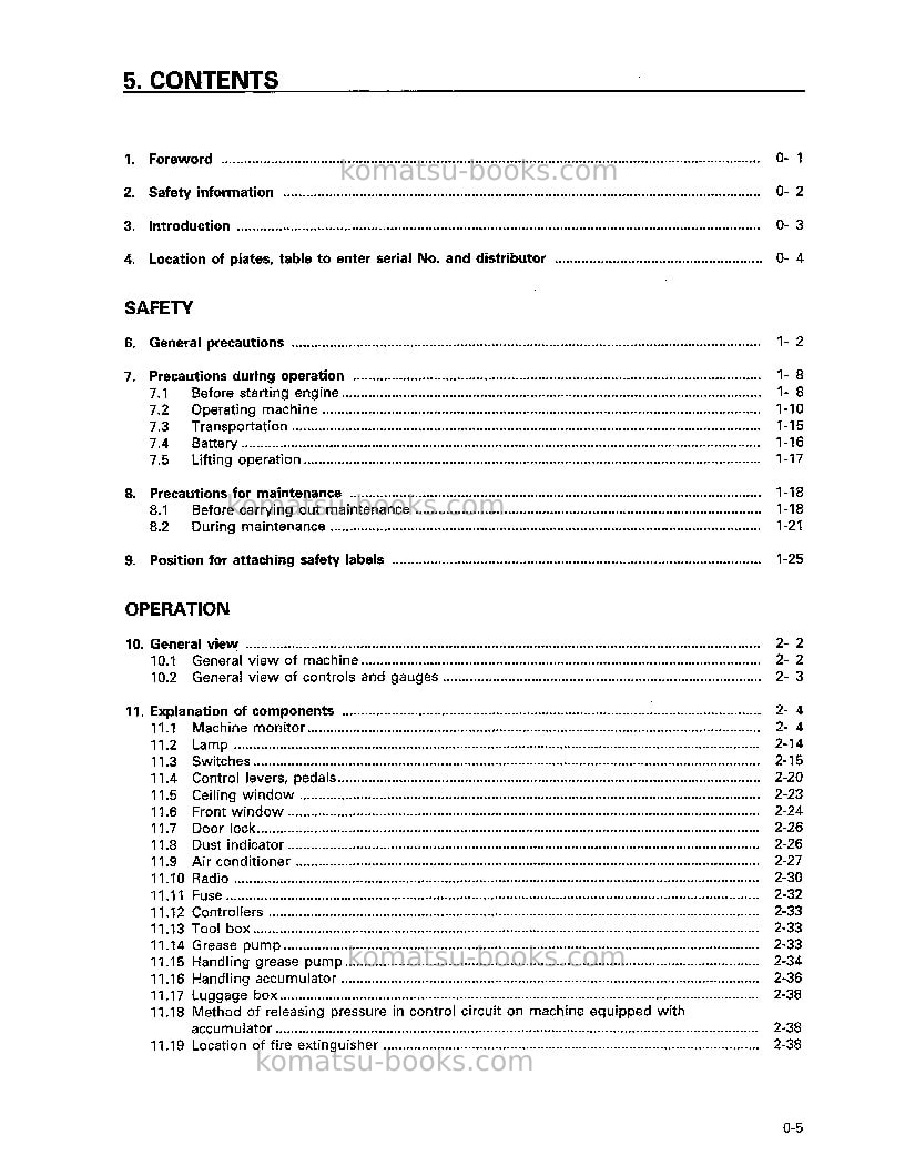 Komatsu pc1000-1jpn Operation manual cover Page 6 Komatsu pc1000-1jpn Operation manual cover Page 6