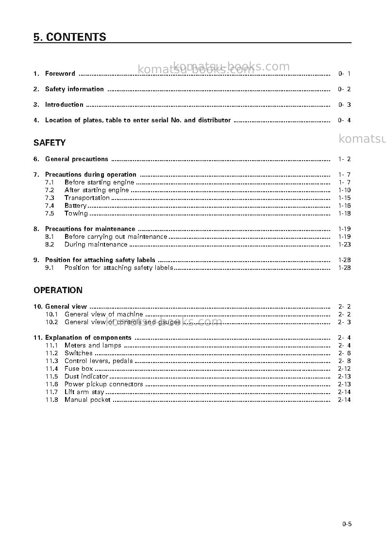 Komatsu d75s-5jpn Operation manual cover Page 6