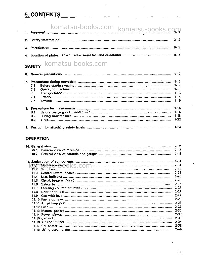 Komatsu wa700-1jpn Operation manual cover Page 6