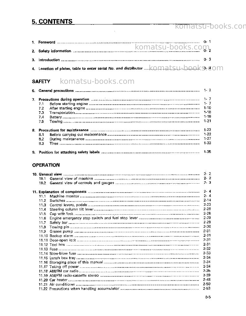 Komatsu wa700-3jpn Operation manual cover Page 6 Komatsu wa700-3jpn Operation manual cover Page 6