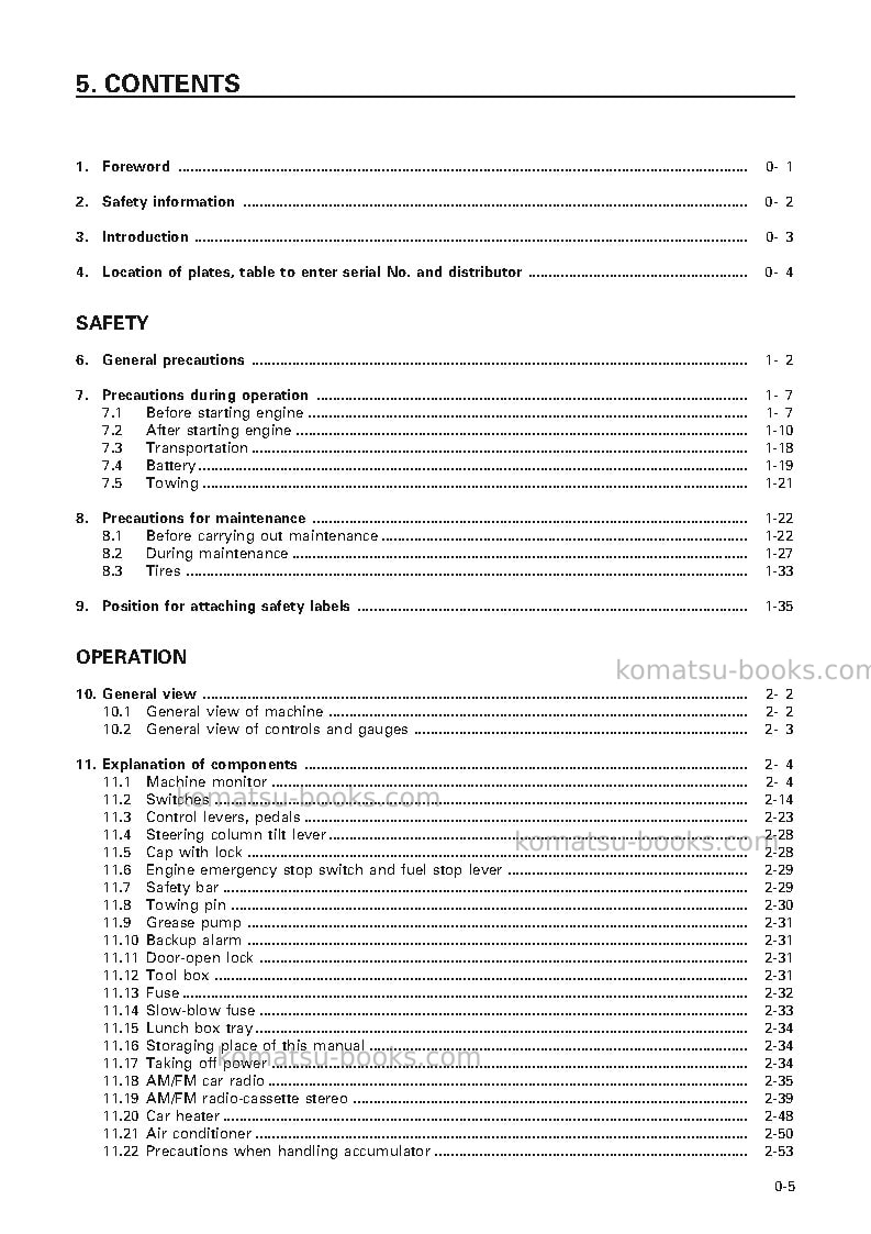 Komatsu wa700-3jpn Operation manual cover Page 6 Komatsu wa700-3jpn Operation manual cover Page 6