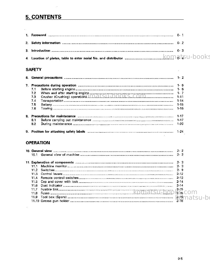 Komatsu br350jg-1jpn Operation manual cover Page 6 Komatsu br350jg-1jpn Operation manual cover Page 6