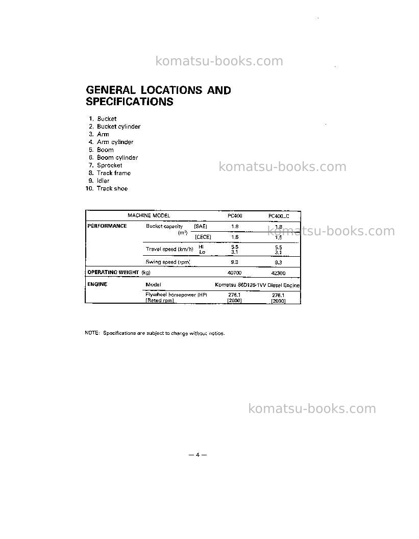 Komatsu pc400lc-5jpn Operation manual cover Page 6 Komatsu pc400lc-5jpn Operation manual cover Page 6
