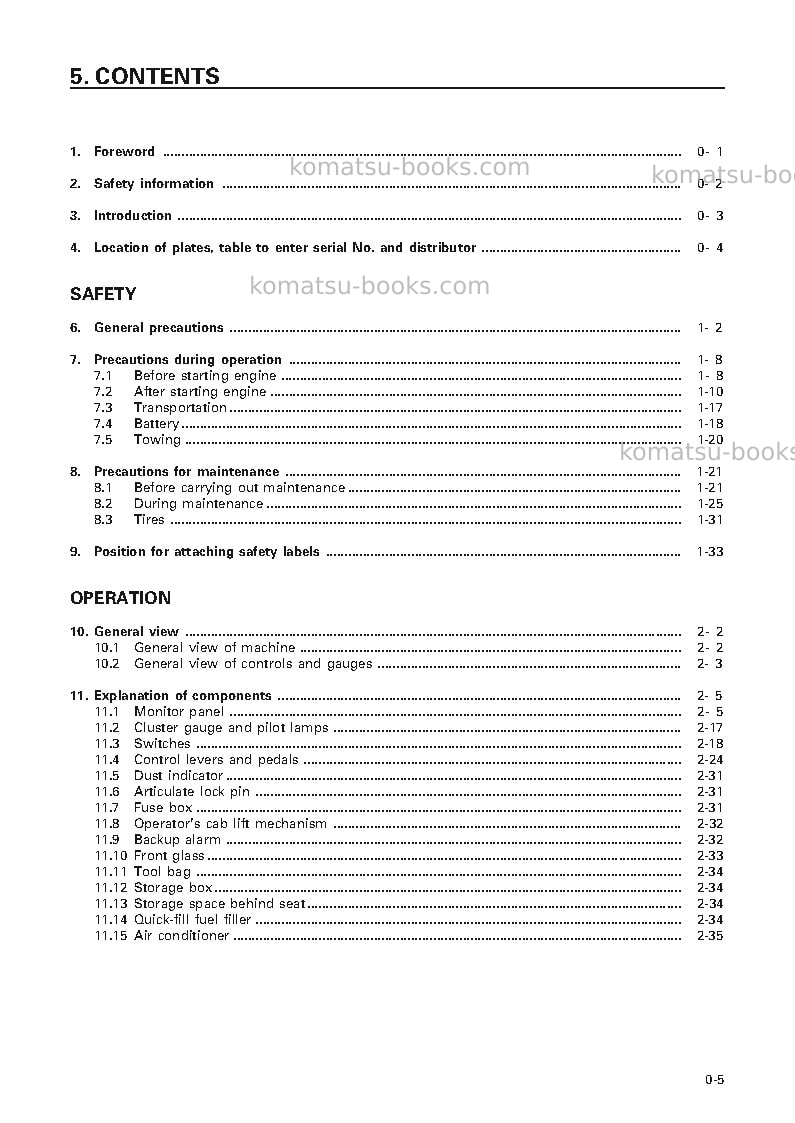 Komatsu gd825a-2jpn Operation manual cover Page 6 Komatsu gd825a-2jpn Operation manual cover Page 6