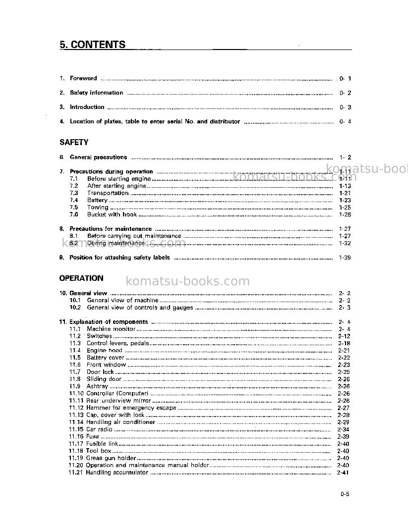 Komatsu pc228uslc-1jpn Operation manual cover Page 6 Komatsu pc228uslc-1jpn Operation manual cover Page 6