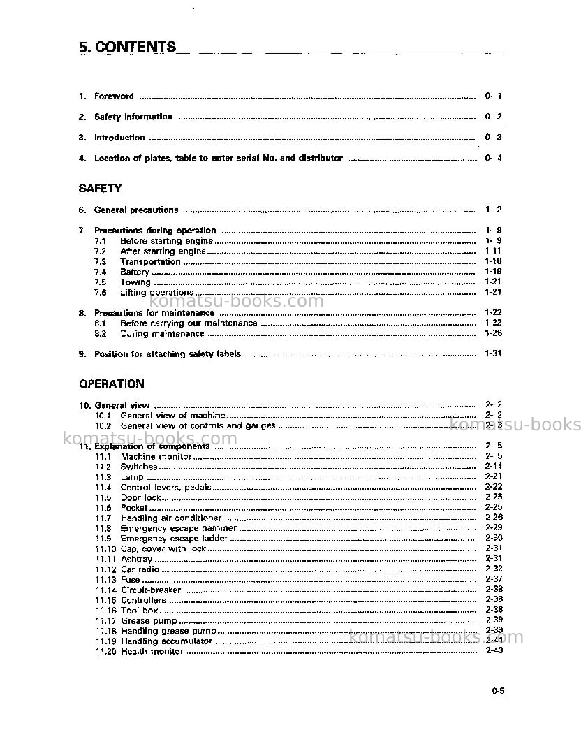 Komatsu pc1800-6jpn Operation manual cover Page 6 Komatsu pc1800-6jpn Operation manual cover Page 6