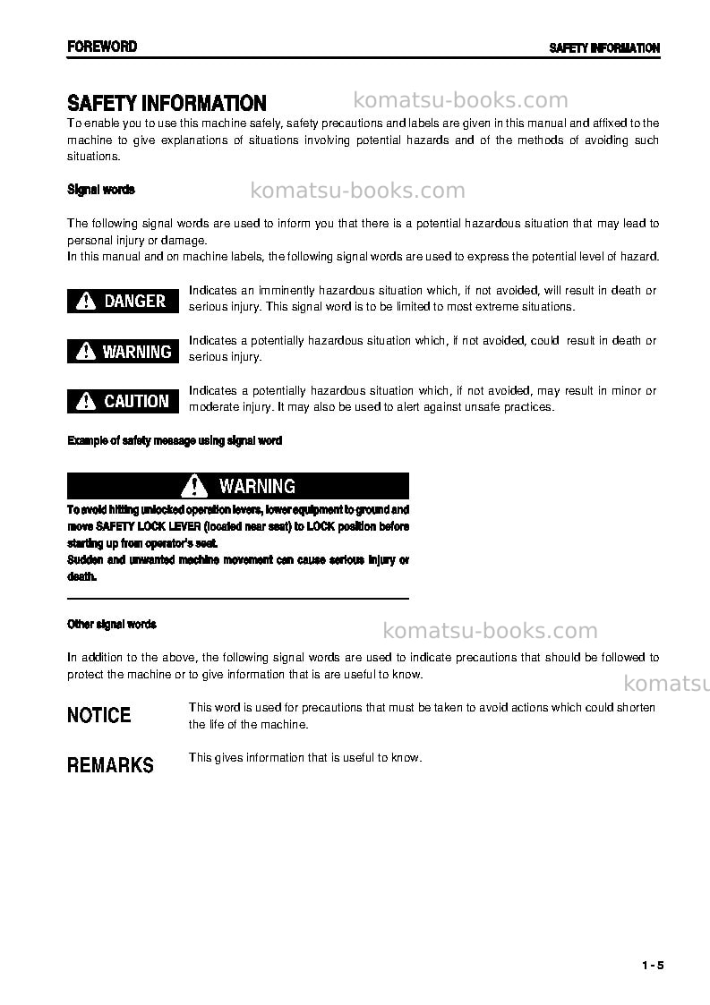 Komatsu pc20mrx-1jpn Operation manual cover Page 6 Komatsu pc20mrx-1jpn Operation manual cover Page 6