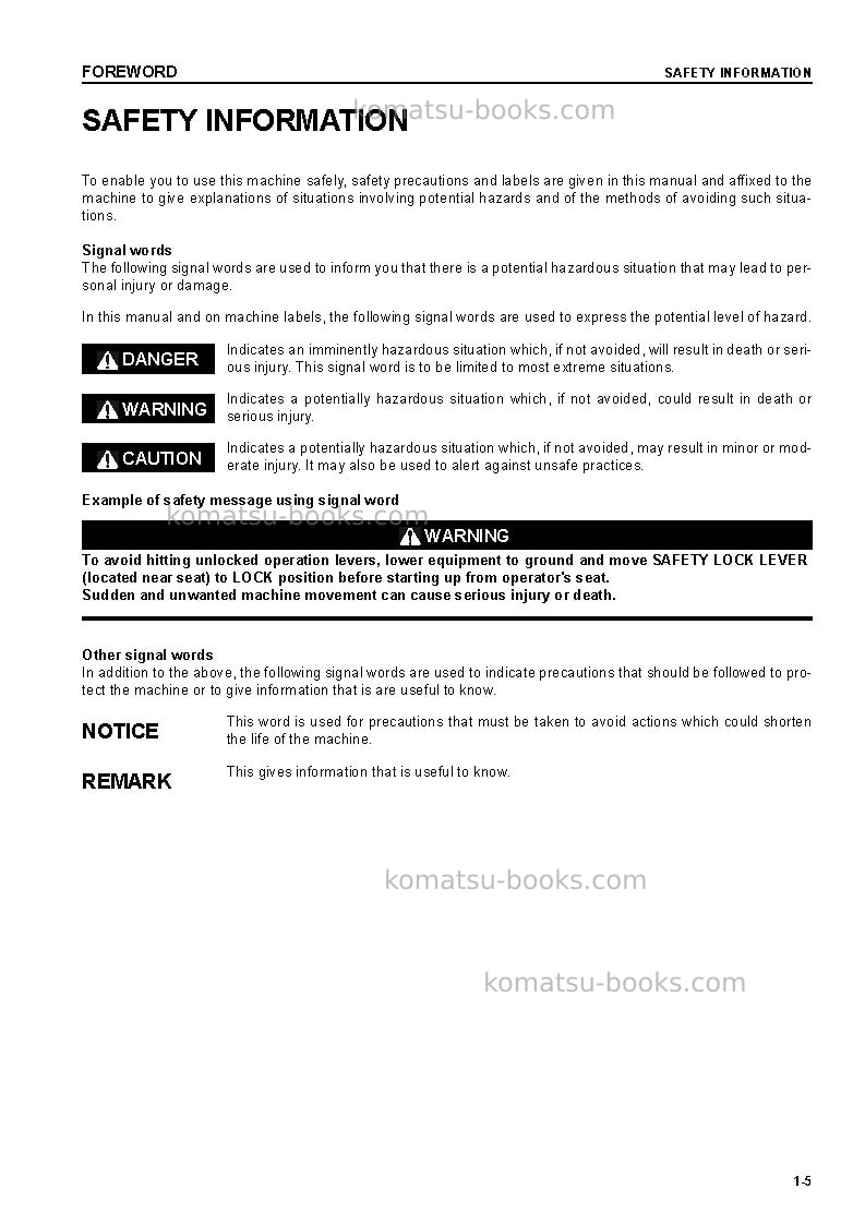 Komatsu pc228uslc-3jpn Operation manual cover Page 6 Komatsu pc228uslc-3jpn Operation manual cover Page 6