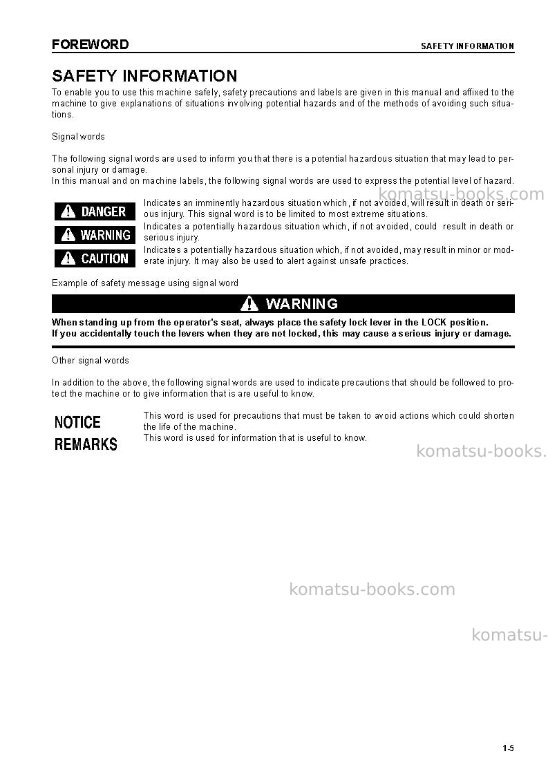 Komatsu pc58uu-3jpn Operation manual cover Page 6 Komatsu pc58uu-3jpn Operation manual cover Page 6