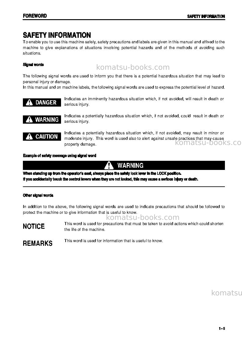 Komatsu pc78us-6jpn Operation manual cover Page 6 Komatsu pc78us-6jpn Operation manual cover Page 6