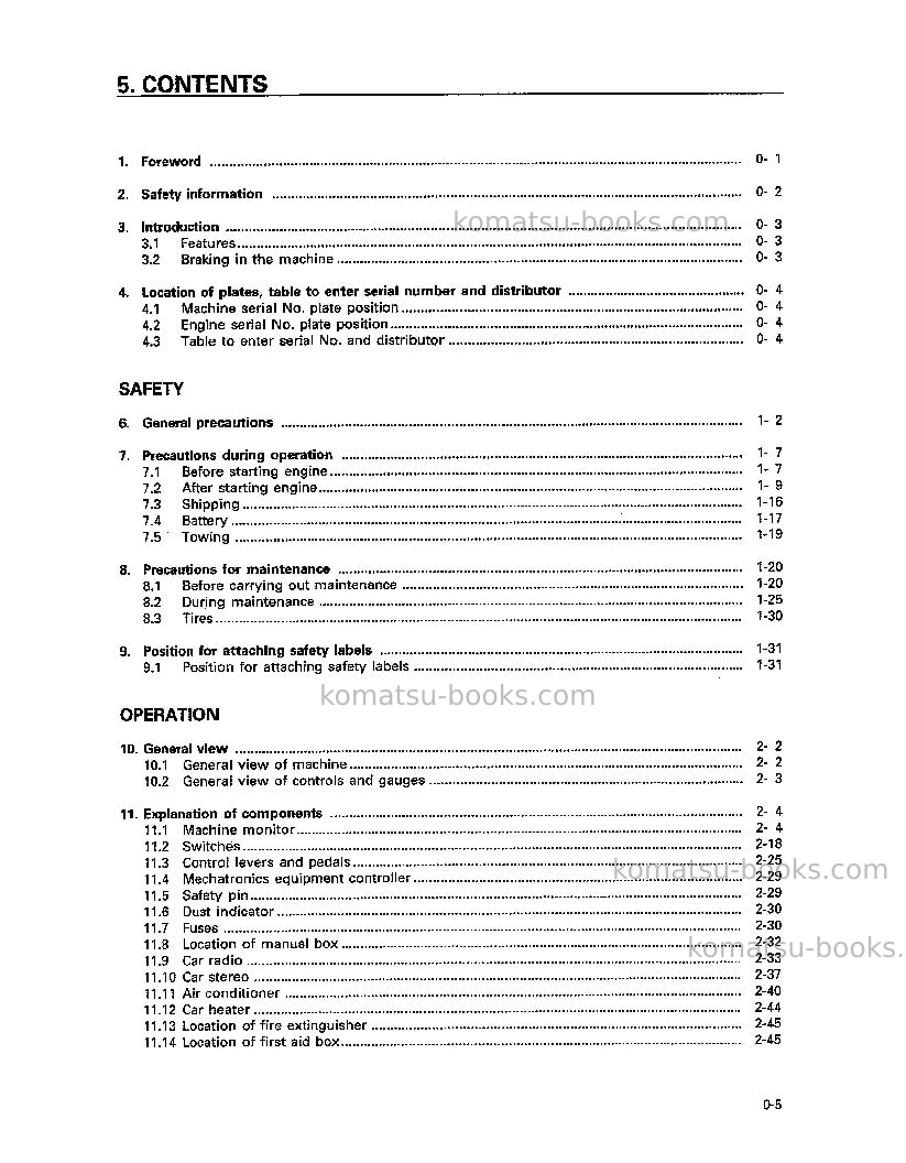 Komatsu hd605-5jpn Operation manual cover Page 6 Komatsu hd605-5jpn Operation manual cover Page 6